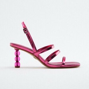 Zara Round Heel Pink Strappy Heels Sandal